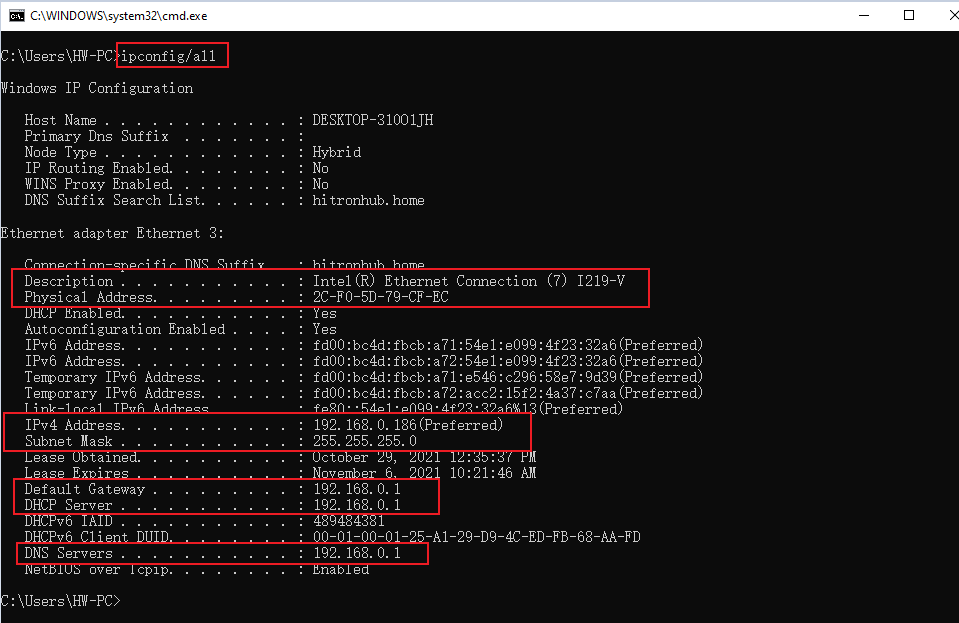ipconfig/all usage